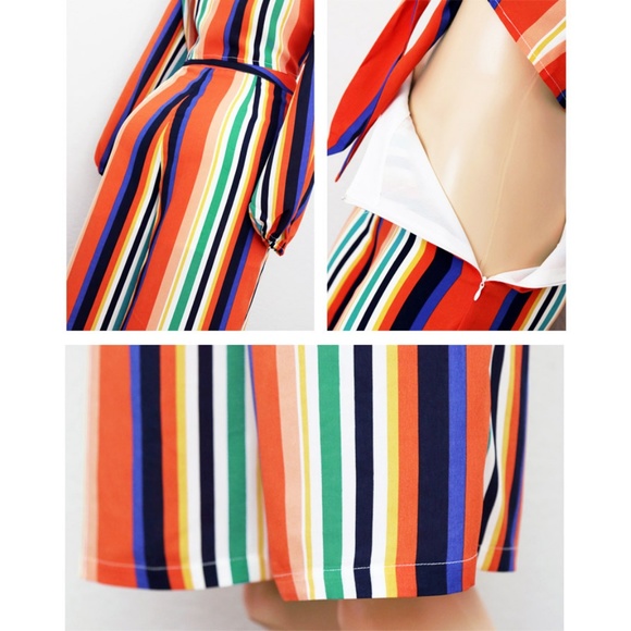 Striped Tie Front Top Wide Leg High Waist Pant Set - Picture 6 of 8